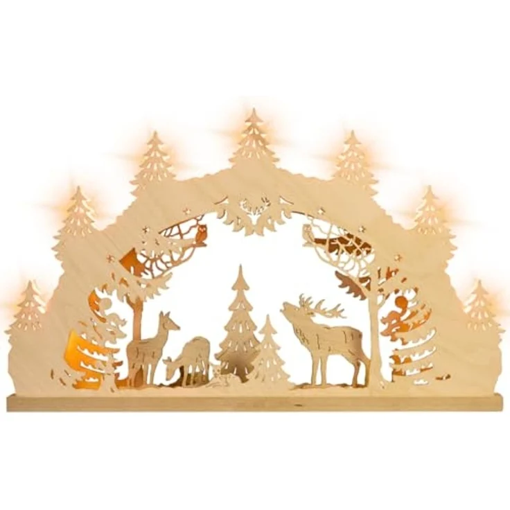 Weigla Schwibbogen Hirschfamilie, Lichterbogen aus Holz, NATUR, Made in Germany (1-tlg), Erzgebirge garantiert, Weihnachtsdeko Innen, Weihnachtsbeleuchtung – Bild 1