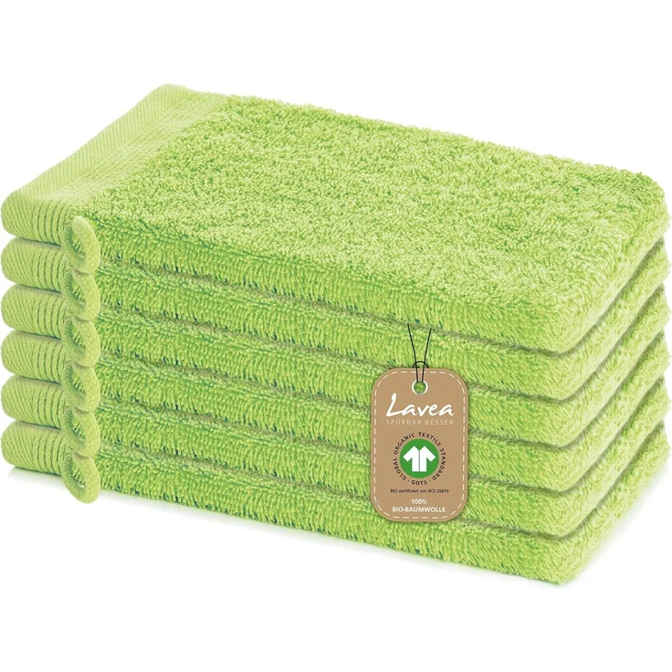 Lavea Waschhandschuh Bali, 16x22cm aus 100% Bio-Baumwolle, einzigartig weiche Waschhandschuhe mit Aufhänger (Set, 6-St), hochwertige und nachhaltige Premium Waschlappen - schonende Reinigung – Bild 1
