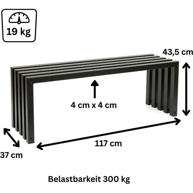 DanDiBo Gartenbank Metall Massiv Wetterfest Schwarz 120 cm Sitzbank Modern 96245 Ida Parkbank Eisen – Bild 2