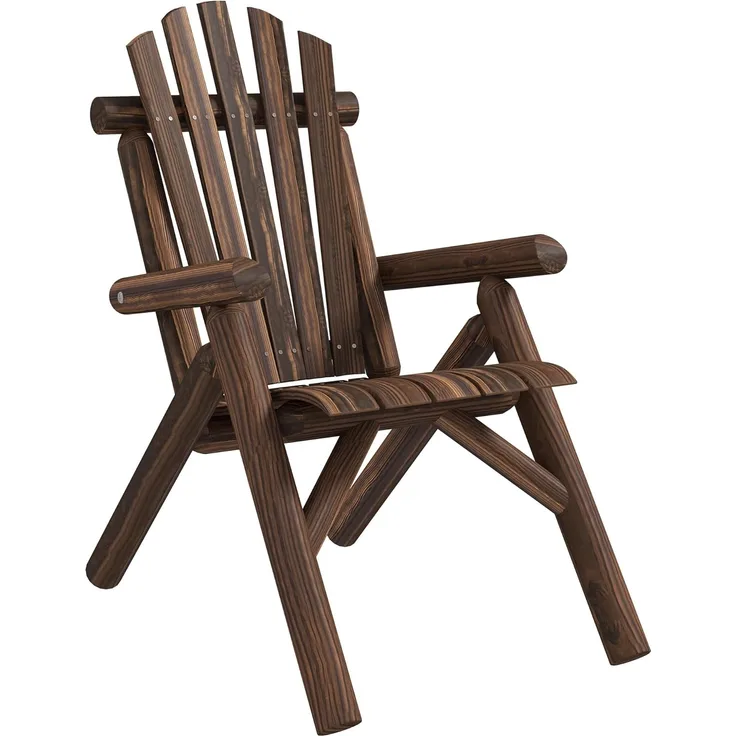 Outsunny Gartenstuhl Adirondack Gartensessel Hochlehner mit Armlehne (Holzstuhl, 1 St), Tannenholz Braun 83 x 68 x 101 cm