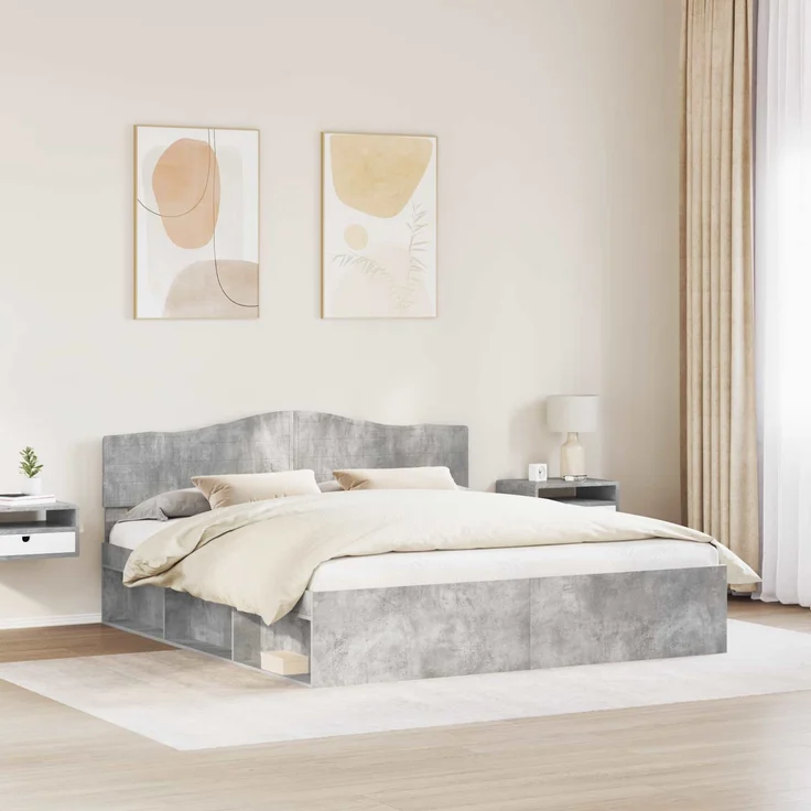 vidaXL Bettrahmen mit Kopfteil Beton 200 x 200 cm Massives Kiefernholz 3412856 – Bild 2