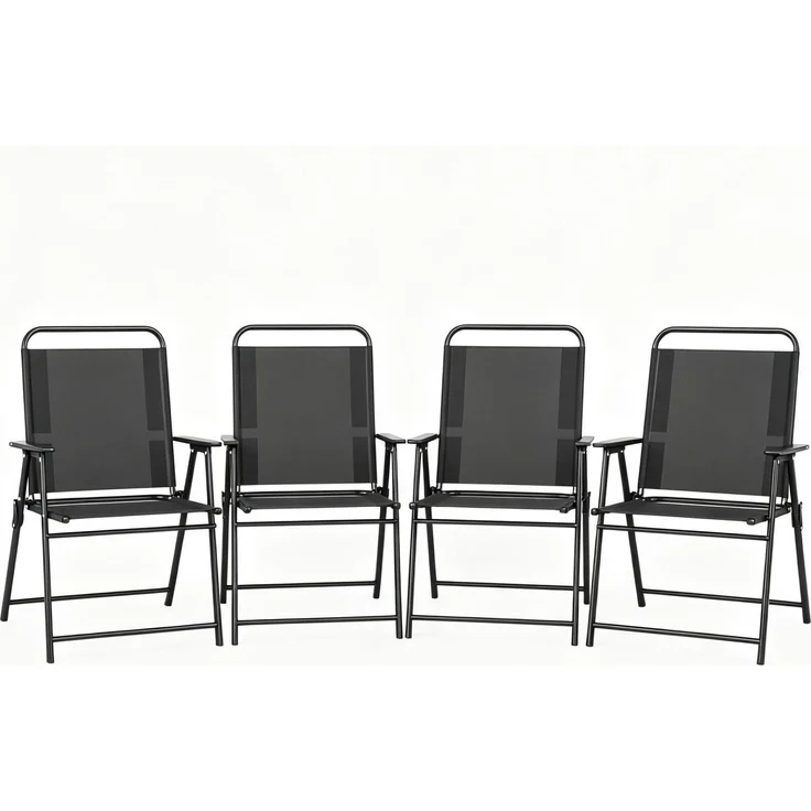 Klappbares Gartenstuhl-Set aus Stahl, 4er-Set mit Armlehnen, 65x60x94 cm, Schwarz – Bild 4