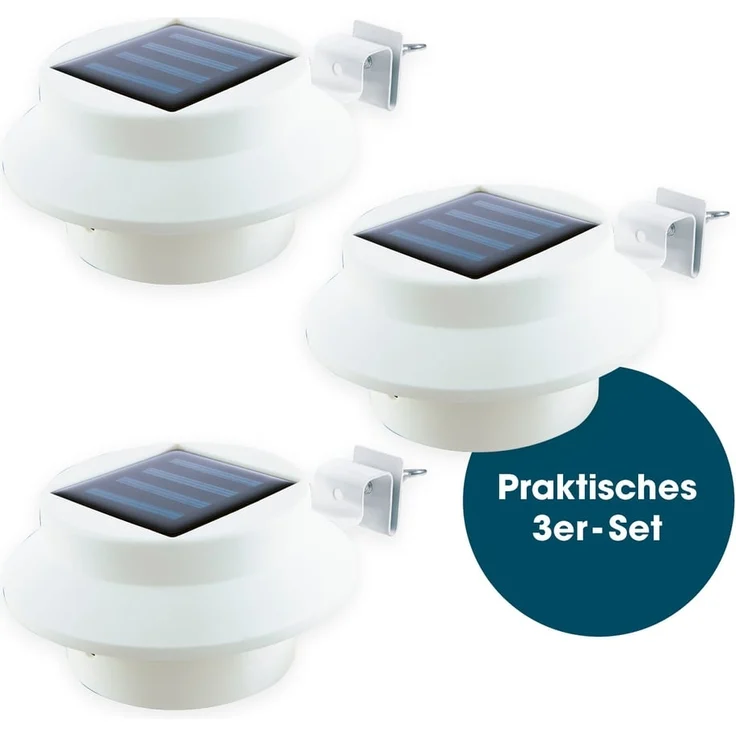 EASYmaxx Solar-Leuchte für Dachrinne 3er-Set | mit Tageslichtsensor, kabellos [weiß] – Bild 1