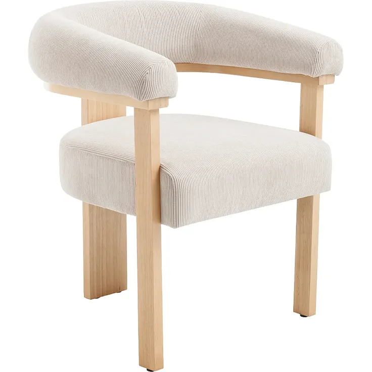 Vente-unique - Stuhl mit Armlehnen 1er - Cord & Kautschukholz natur - Beige - LIVELIA