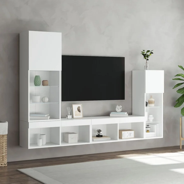vidaXL 4-tlg. Wohnwand mit LED-Beleuchtung Weiß Holzwerkstoff 3216647 – Bild 4