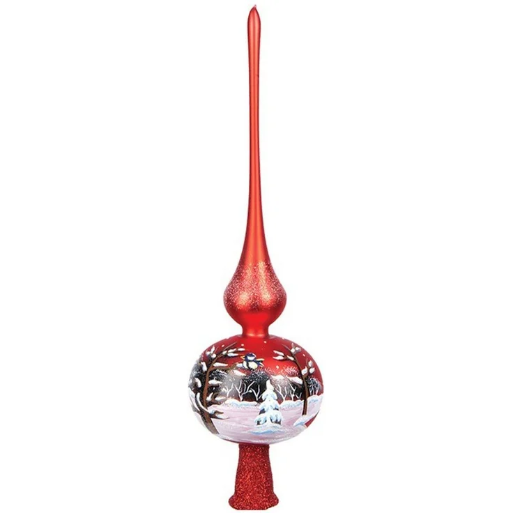IMPULS Christbaumspitze, Christbaumspitze Glas mit Winterlandschaft Motiv 35cm rot – Bild 2