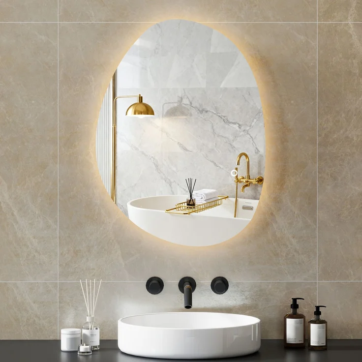 Asymmetrischer LED-Badezimmerspiegel 70 x 50 cm – 3 Farben, beschlagfrei, Wandmontage mit Touch-Schalter – Bild 4