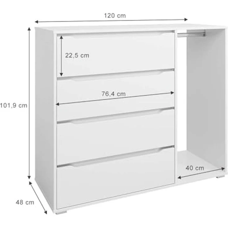 Kinderkleiderschrank Ruben Weiß 120 x 101.9 cm mit 4 Schubladen Vicco – Bild 3