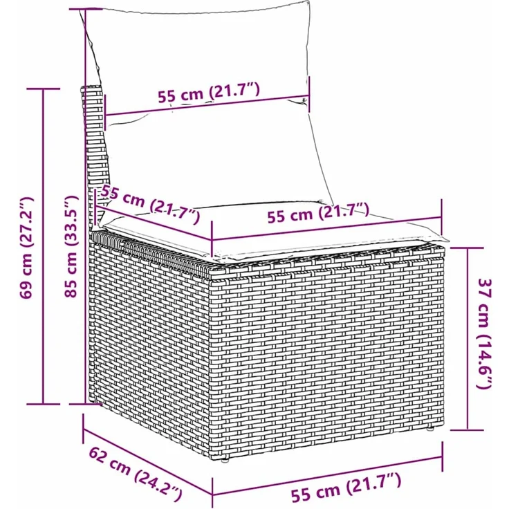 vidaXL Garten-Sofa-Set mit Kissen 4 pcs Schwarz und Creme Poly Rattan 3358846 – Bild 10