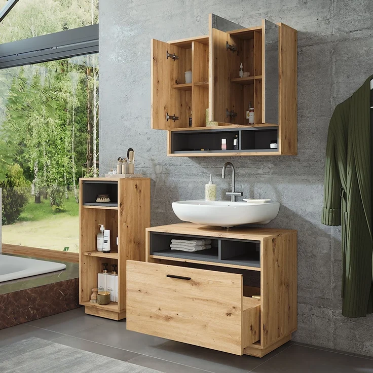 Badmöbel-Set Beatrice Artisan Eiche/Anthrazit 3 Teile mit Midischrank Vicco – Bild 4
