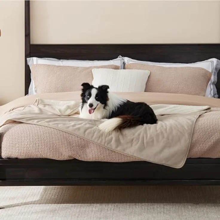 Lesure wasserdichte Hundedecke Grosse Hunde - 152x127 cm Outdoor Hundedecke waschbar, Hundedecke Sofaschutz aus Sherpa Fleece, Katzendecke flauschig und weich, cremefarben – Bild 7