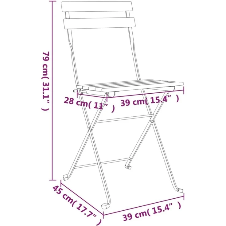 vidaXL 5-tlg. Bistro-Set Klappbar Massivholz Akazie und Stahl 3152098 – Bild 6
