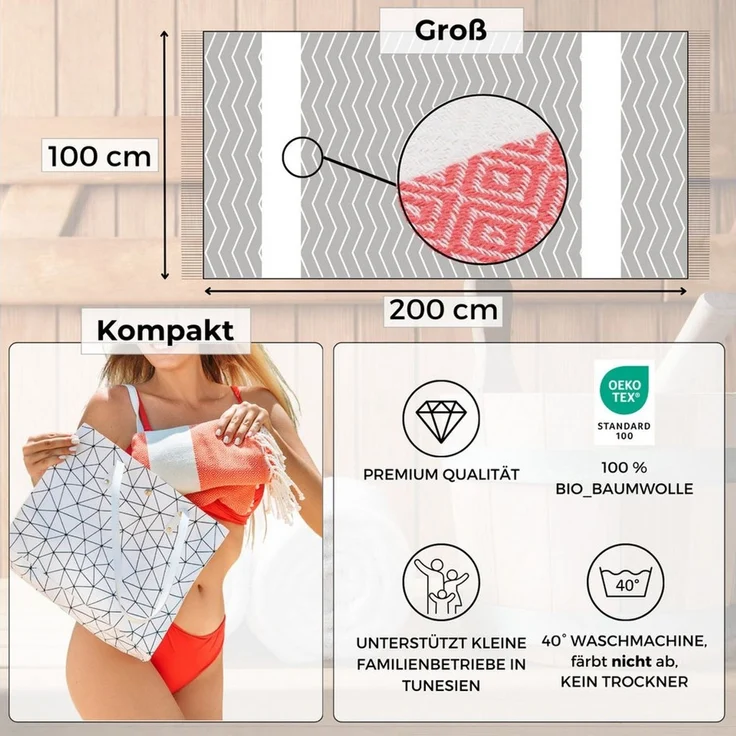 furora HOLIDAY Saunatuch Saunahandtuch Saunatuch Damen + Herren, Hamamtuch groß 100x200 XXL – Bild 2