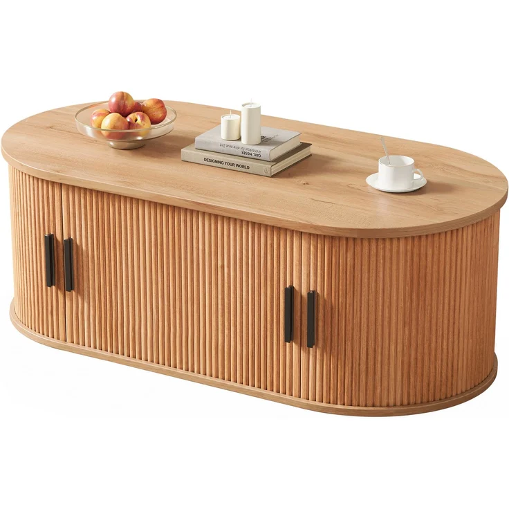 Couchtisch 100 x 50 x 33 cm, mit ovaler Tischplatte, mit verdeckt liegendem Stauraum, aus MDF und Spanplatte, Naturfarben – Bild 18