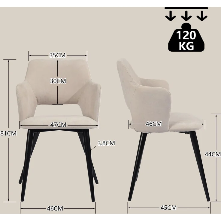 MEUBLE COSY Esstisch mit 6 Esszimmerstühle, Essgruppen, 7er-Set, Ausziehbarer Esstisch, Küchentisch mit 6 Essstühlen, Stahlgestell, für Esszimmer Küche Wohnzimmer, Schwarz + Beige – Bild 6