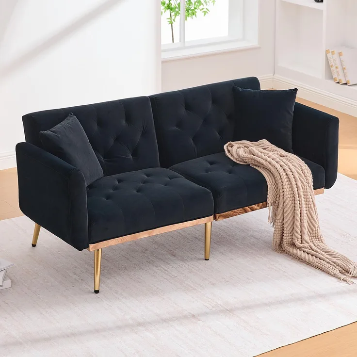 Ball & Cast Couch mit Schlaffunktion, Verstellbares Sofa mit Rückenlehne für das Wohnzimmer Wohnung Kleine Räume, 165 x 75 x 73 (BxHxT), Schwarz