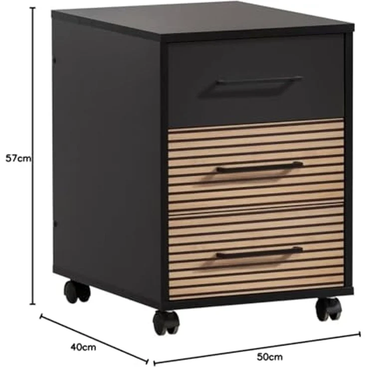 Schildmeyer Rollcontainer Hank, Holzwerkstoff, Schwarzmatt/Akustikpaneel Optik, 40 x 50 x 57 cm – Bild 3
