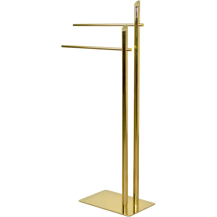Handtuchhalter Stand freistehend 91 cm Messingoptik Gold – 2 Stangen + Bodenplatte – ohne Bohren – Bild 3