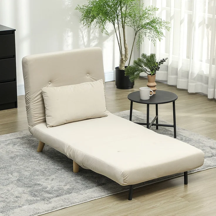 JARDJ Klappsessel mit Bettfunktion, Klappbarer Relaxsessel in Samtoptik, Verstellbare Lehne, bis 120 kg belastbar, Beige – Bild 4