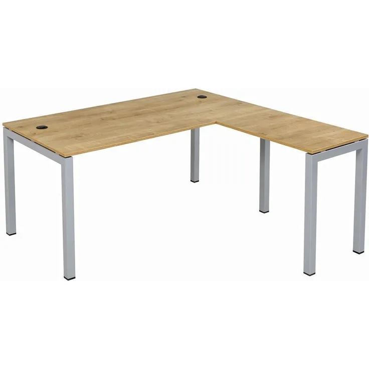 Schreibtisch Tetra, 160 cm, inkl. Anbau rechts o. links montierbar, Saphir Eiche Dekor/silber RAL 9006 inkl. Kabelkanal