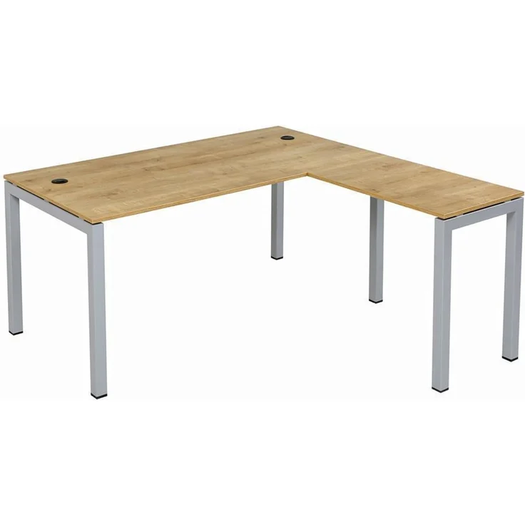 Schreibtisch Tetra, 160 cm, inkl. Anbau rechts o. links montierbar, Saphir Eiche Dekor/silber RAL 9006 inkl. Kabelkanal – Bild 1