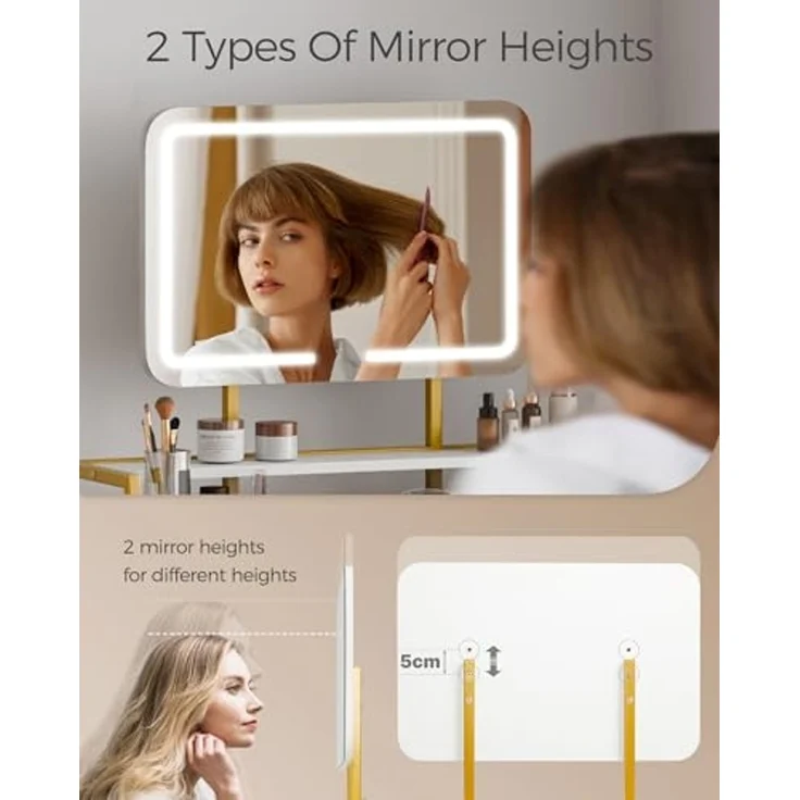 Mondeer Schminktisch Kosmetiktisch-Set(2-St), mit LED Beleuchtung, mit Spiegel einstellbare Helligkeit und Hocker – Bild 5