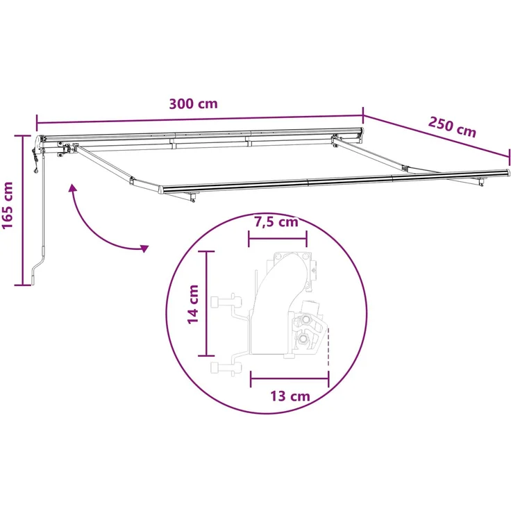 vidaXL Einziehbare Markise Hellgrau und Weiß 300 x 250 cm 3425838 – Bild 7