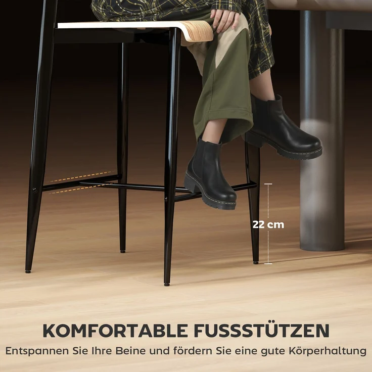 2er-Set Barhocker, Barstühle mit Rückenlehne und Metallgestell, Holz, Hellbraun--Naturholz--103x43x55cm--YOUDENOVA – Bild 6