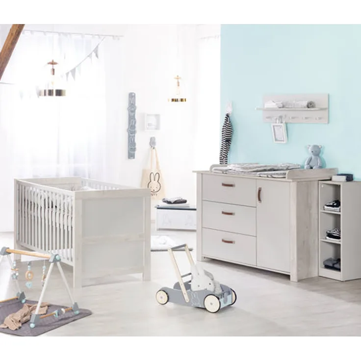 roba Kinderzimmerset 'Mila' 3-teilig - Bett 70 x 140 - Kleiderschrank 3-türig - Grau / Weiß