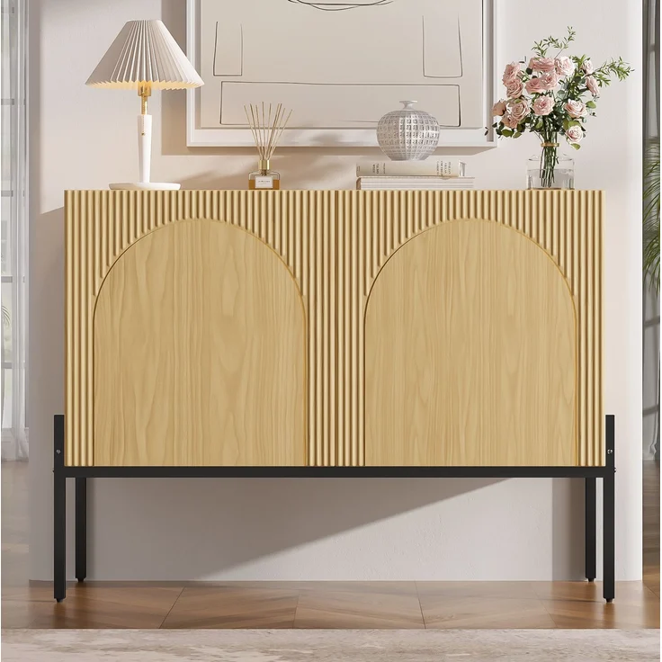 DESVIAE Sideboard Natur aus Spanplatte – 100x75x40 cm – 2 Türen, Metallbeine – Bild 6