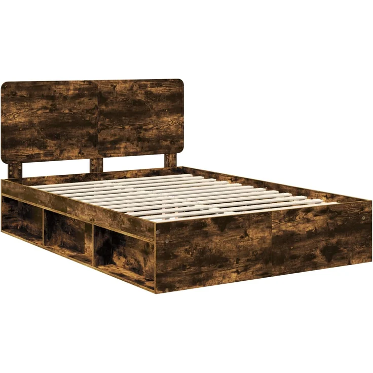 vidaXL Bettrahmen Geräucherte Eiche 160 x 200 cm Massives Kiefernholz 3412465 – Bild 3