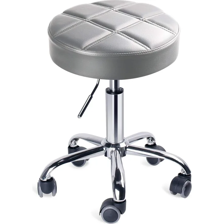 Leader Accessories Drehhocker höhenverstellbar Rollhocker Funktionaler Arbeitshocker Studiohocker im modernen Design Hellgrau(Sitz Φ35cm)