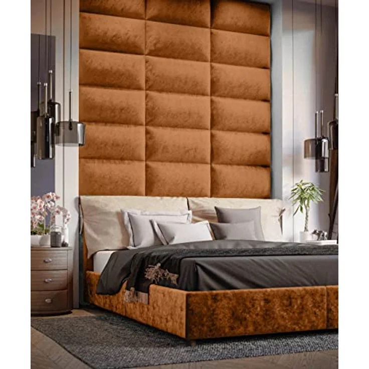 Muralo Samt Wandkissen Stoff Polsterpaneel Schlafzimmer Wohnzimmer Bett Wandpolster Bettkopfteil Lendekissen Modern Luxus Gepolstert Polster Paneel (Honigfarbe, 50x15 cm) – Bild 3