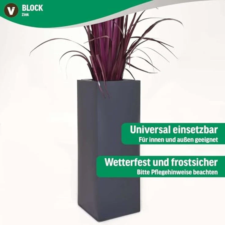 VIVANNO Pflanzkübel Zink BLOCK Säule, Anthrazit Matt 29 x 29 x 80 cm (mit Einsatz) – Bild 5