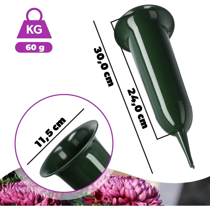 KADAX Vase Fläschchen für Friedhof 30 cm Künstliche Blumen Treibende Spitze Grün – Bild 3