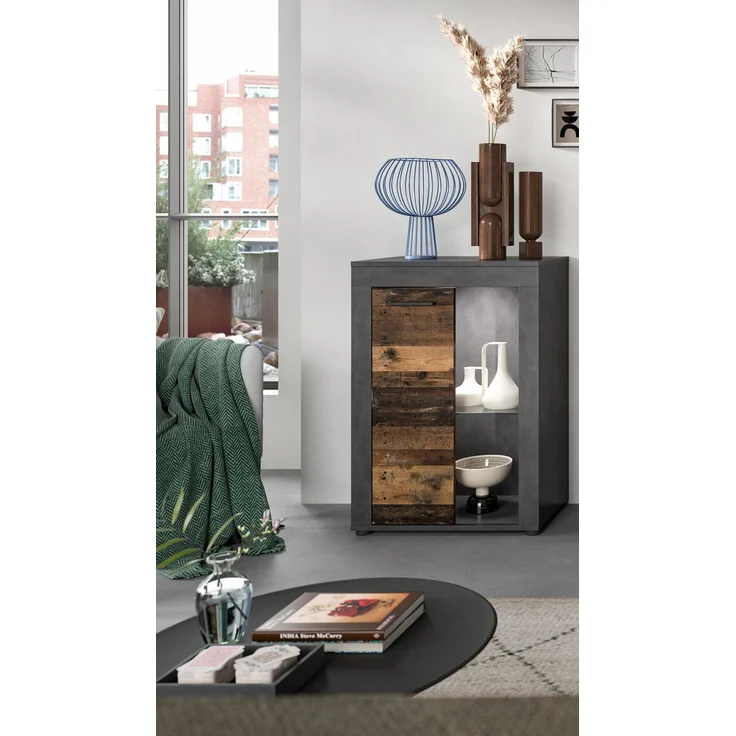 xonox. home Wohnen Jam X8BB4T40 Vitrine Glasvitrine Dekoschrank Glas-Kommode in Old Wood/Matera Nachbildung, ca. B/H/T: 60 x 86 x 35 cm – Bild 9