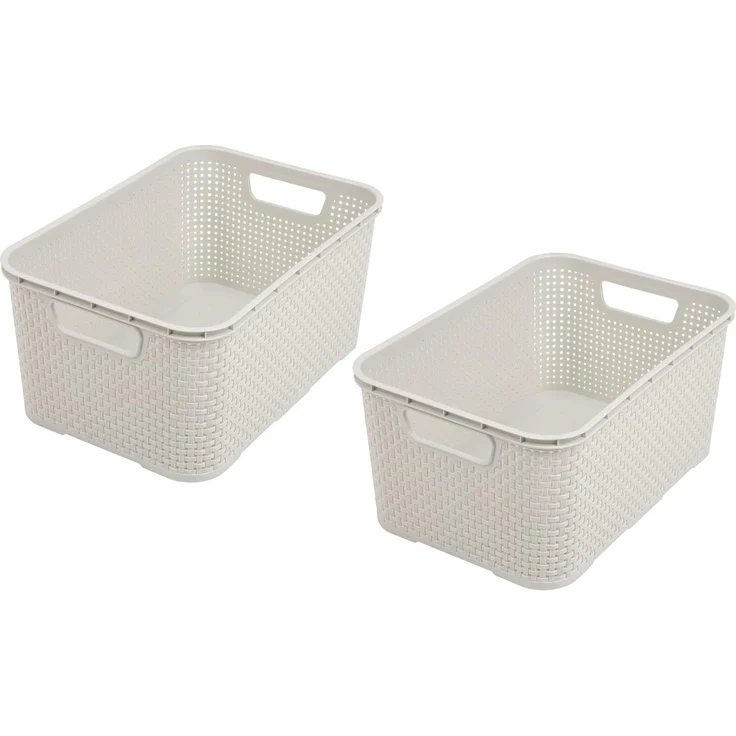 BranQ - Home essential Korb in Rattan Design 2er Set Grösse L 19l, Creme – Bild 1