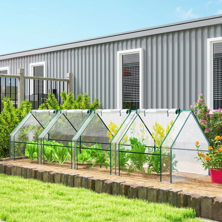 Wohnora-Mini-Gartengewächshaus, Tunnelgewächshaus mit 4 Fenstern und aufrollbaren Reißverschlüssen, Stahl, 140 g/m² PE, UV-beständig, 360 x 90 x 90 cm, transparent,H 900cm x T 905cm x B 900cm