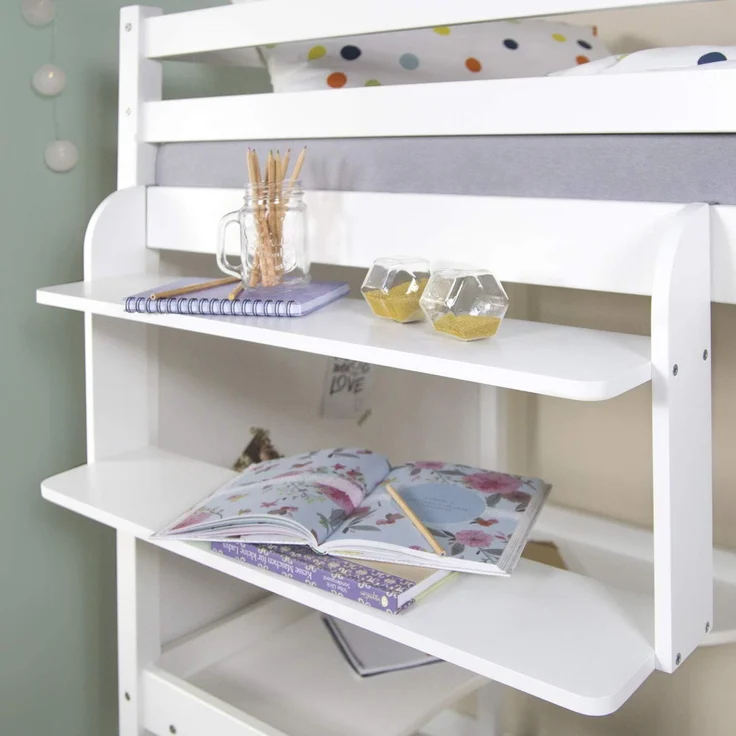 Einhängeregal für Hochbett 2 Ablagen, Holz Weiß – Bild 3