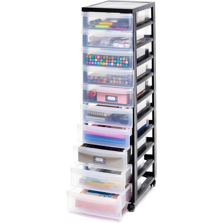 Iris Ohyama, Schubladenschrank auf Rollen, 10 Schubladen mit 7 L, mit Rollen, ergonomische Griffe, Büro, Bad, Wohnzimmer - Design Chest DC-010 - Schwarz
