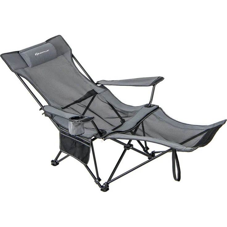 COSTWAY Campingstuhl Angelstuhl, faltbar mit Kopfstütze & Getränkehalter – Bild 1