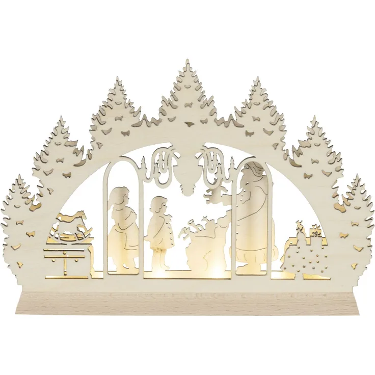 Saico Lichterbogen LED 3D Drei Haselnüsse für Aschenbrödel Holz 52 cm warmweiß natur