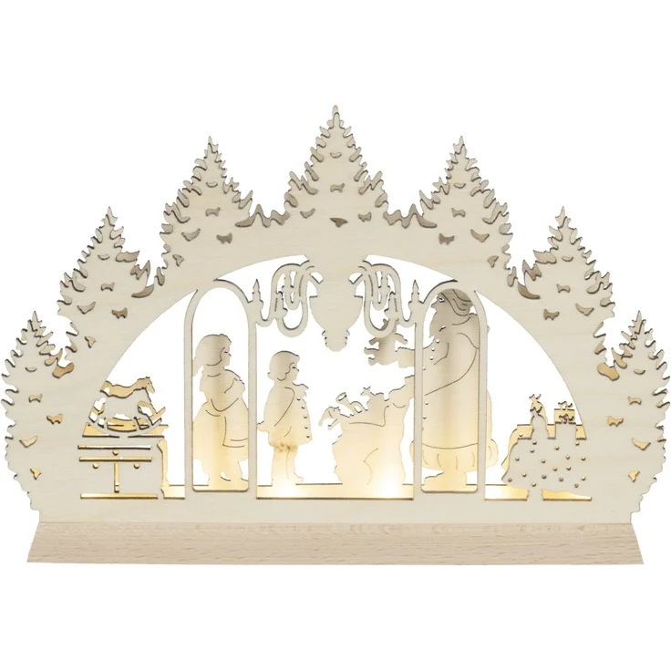 Saico Lichterbogen LED 3D Drei Haselnüsse für Aschenbrödel Holz 52 cm warmweiß natur