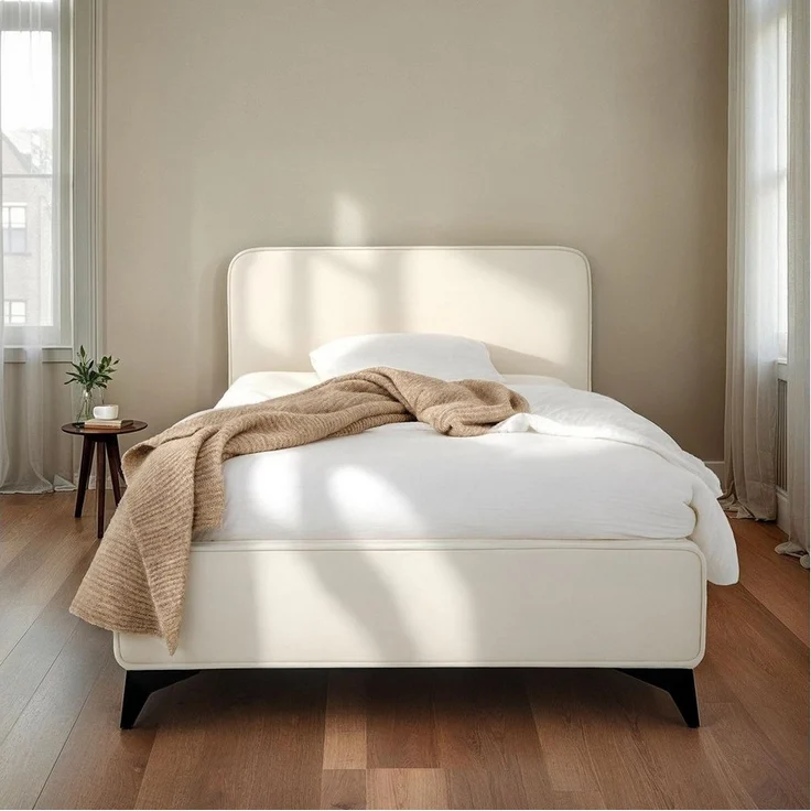 IDIMEX Polsterbett LAVORO, Bett 90x200 cm mit Lattenrost und weichem Stoffbezug, Einzelbett creme – Bild 5