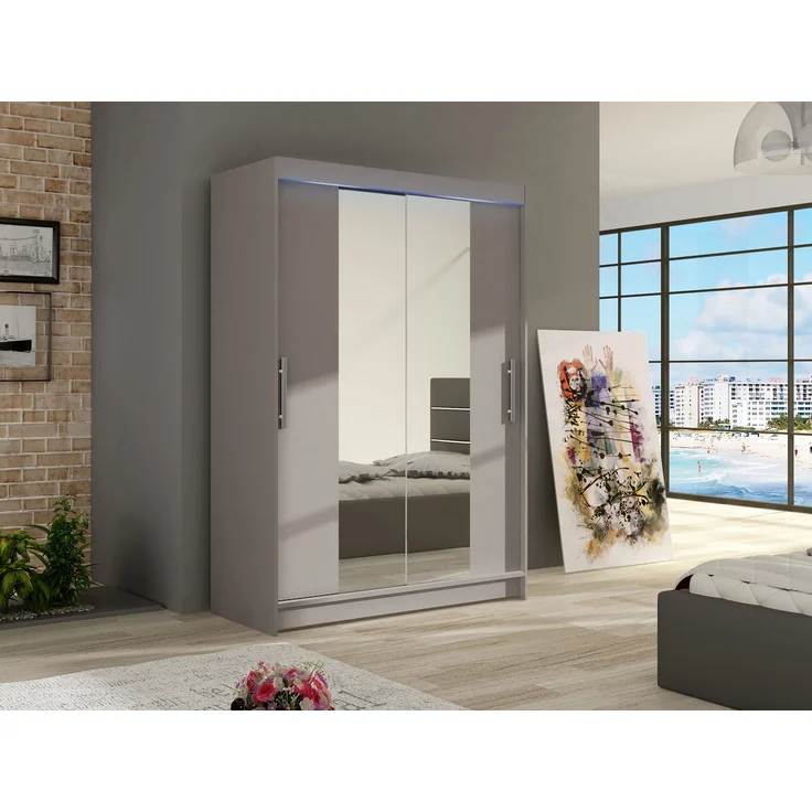 Kleiderschrank Miami II, mit RGB LED Beleuchtung, Farbe: Cashmere / Spiegel – Bild 2