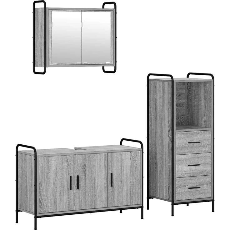 vidaXL Badezimmerschrank-Set 3 stk. Sonoma-Grau 40 x 36 x 109,5 cm 3444528 – Bild 2