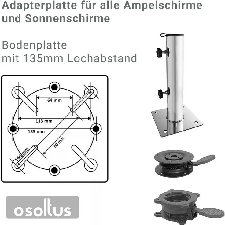 osoltus Adapterplatte für Bodenständer 64-113mm kompatibel für alle Ampelschirme – Bild 2