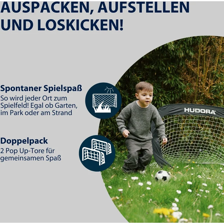 Hudora Pop Up Fußballtor mit Tragetasche, 2er Set, 120x80 cm, Schwarz – Bild 6