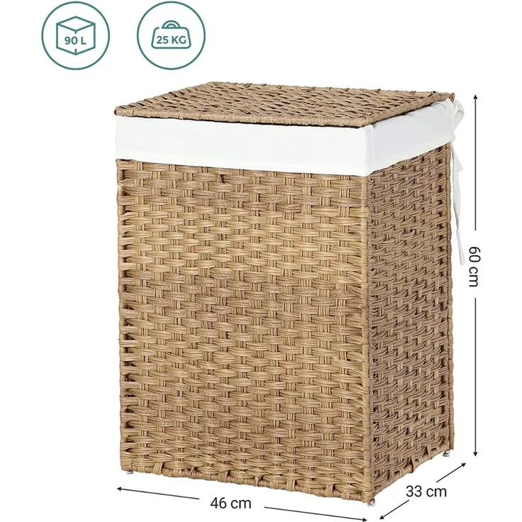 Calicosy Wäschekorb mit 2 Griffen und abnehmbarer Tasche - Seegrasimitat - Beige – Bild 3