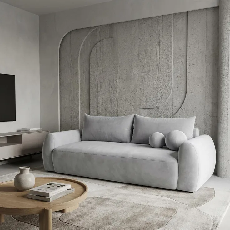 Wohnero24 - Höchste Qualität- Schlafsofa FIRELLO - 250x112 cm – Liegefläche 196x155 - Premium Velours - Schlaffunktion 196x155 cm – Hellgrau